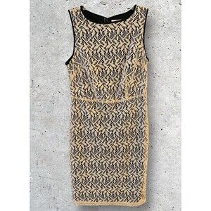 Linea By Louis Dell'Olio Women's Dress Beige Lace Black Lined Midi Size Small